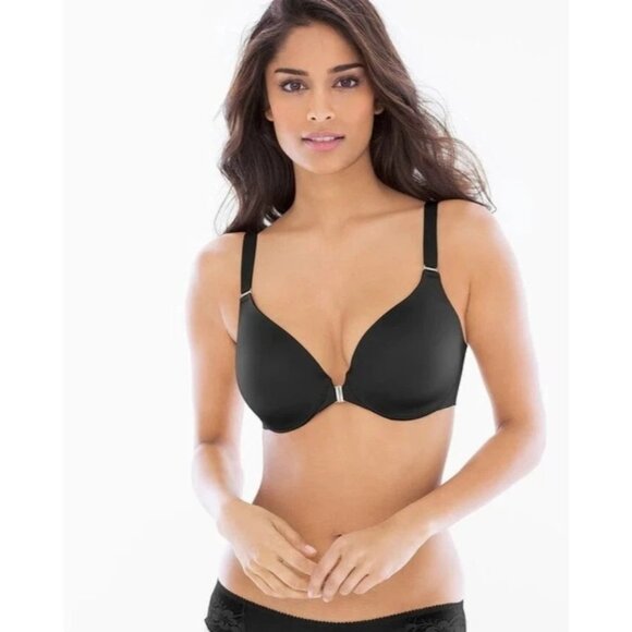 Soma Vanishing Back Full Coverage Front Close T Shirt Bra Womens Size 38C Black - Picture 1 of 8